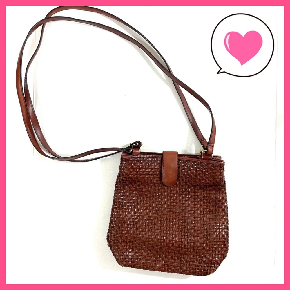 Vintage brown leather woven crossbody purse bag